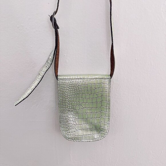 Iridescent Snakeskin Leather Crossbody Bag Green Brown - Picture 3 of 4